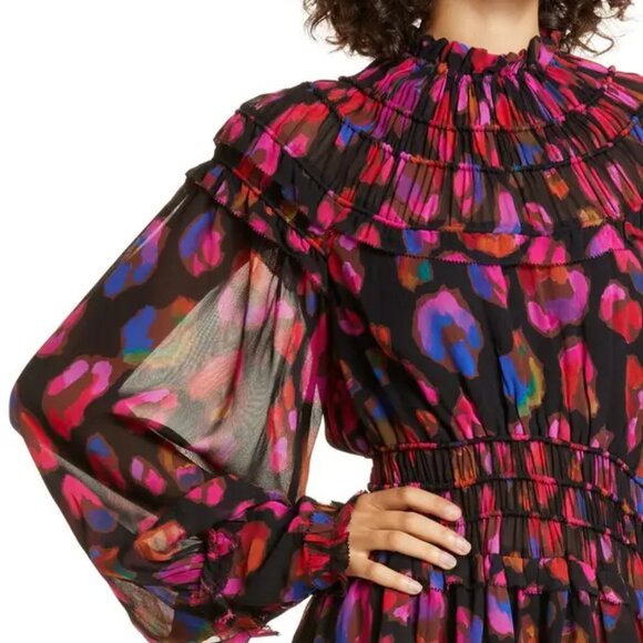 Farm Rio iridescent leopard print ruffle long sleeve dress NWT - Picture 6 of 13